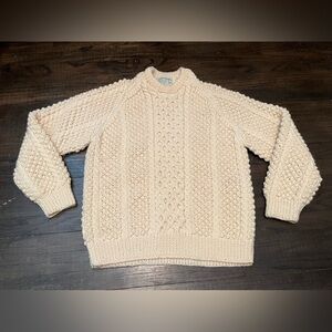Vtg Aran Chunky Hand Knit Cream/Ivory Fisherman’s Crew Sweater Ireland